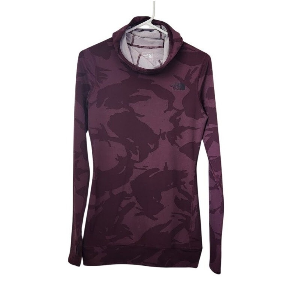 The North Face Womens XS Burgundy Camo Cowl Neck Hoodie Pullover Thumbholes 241